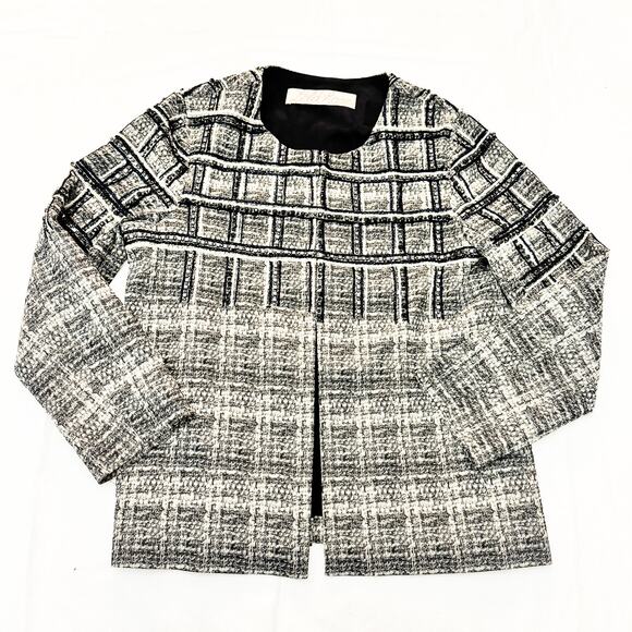 Lela Rose Embellished Black White Metallic Trimmed Plaid Blazer Jacket Size 8 - Picture 1 of 5